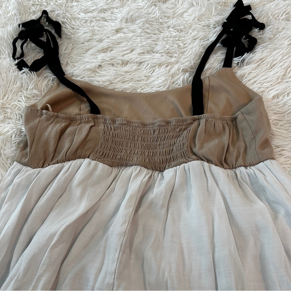 Mi Ami Colorblock Tiered Mini Dress Tie Straps Neutral Boho Medium - Picture 10 of 16